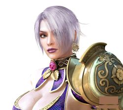 Rule 34 | 3d, blue eyes, breasts, cleavage, isabella valentine, large breasts, lips, lipstick, makeup, short hair, soul calibur, soulcalibur, soulcalibur iv, very short hair, white hair