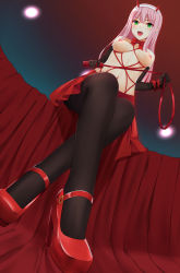 Rule 34 | 10s, 1girl, absurdres, bad id, bad pixiv id, black gloves, black pantyhose, blush, bow, breasts, choker, crossed legs, darling in the franxx, elbow gloves, from below, gloves, green eyes, hair between eyes, hairband, high heels, highres, holding, holding whip, horns, large breasts, long hair, looking at viewer, navel, nipples, open mouth, pantyhose, pink hair, pleated skirt, red bow, red footwear, red ribbon, red skirt, ribbon, ribbon choker, rko (a470350510), shoes, sitting, skirt, solo, topless, whip, white hairband, zero two (darling in the franxx)