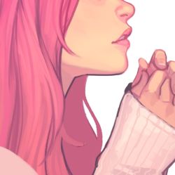 Rule 34 | 1girl, annie mei, annie mei project, caleb thomas, close-up, cropped, from side, lips, lipstick, long hair, lowres, makeup, parted lips, pink hair, ribbed sweater, sleeves past wrists, solo, sweater