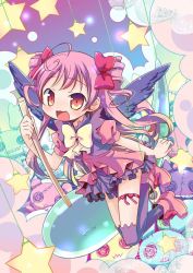 Rule 34 | 1girl, ahoge, amimi, bow, hair bow, open mouth, purple hair, solo, star (symbol), wings