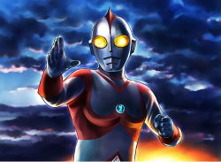 Rule 34 | 1boy, bad id, bad pixiv id, brooch, clenched hand, cloud, fighting stance, gem, jewelry, looking at viewer, male focus, solo, tokusatsu, tokutatsu, tonji, ultra series, ultraman 80, ultraman 80 (series), upper body, yellow eyes
