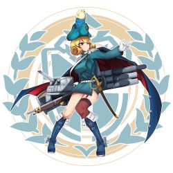 Rule 34 | 1girl, azur lane, bicorne, bird, blonde hair, blue cape, blue dress, blue footwear, breasts, cannon, cape, carabiner, carabiniere (azur lane), carabinieri, chick, collared dress, dress, emblem, epaulettes, full body, gun, hat, highres, manjuu (azur lane), medium breasts, military, military uniform, multicolored cape, multicolored clothes, musket, nanostar, red cape, red thighhighs, saber (weapon), sardegna empire, single thighhigh, standing, sword, thighhighs, torpedo tubes, transparent background, turret, two-tone ribbon, uniform, weapon