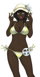 Rule 34 | bikini, breasts, dark skin, flower, hat, large breasts, open mouth, swimsuit, third-party edit