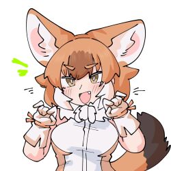 Rule 34 | 1girl, animal ears, bare shoulders, blush, bow, brown hair, dhole (kemono friends), dog ears, dog girl, dog tail, extra ears, gloves, highres, kemono friends, kemono friends 3, looking at viewer, multicolored hair, niboshi (niboshi aruku), open mouth, shirt, short hair, skirt, sleeveless, smile, solo, tail, two-tone hair, white hair