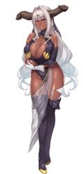 Rule 34 | 1girl, armlet, asymmetrical gloves, bare shoulders, blunt bangs, boots, breasts, cleavage, dark-skinned female, dark skin, demon girl, facing viewer, female focus, full body, game cg, gloves, hair intakes, highleg, highleg leotard, highres, horns, huge breasts, jewelry, legs together, leotard, long hair, looking at viewer, mismatched gloves, muchimuchi dekapai mara gui maou-sama to onboro yojouhan dousei seikatsu, no bra, official art, orcsoft, phrygia ornstein, pointy ears, sian, smile, solo, standing, thigh boots, thighhighs, transparent background, very long hair, white gloves, white hair