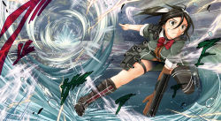 Rule 34 | 10s, 1girl, black hair, boots, hair between eyes, highres, kantai collection, long hair, nanairo (niconico1748384), ocean, solo, speed lines, tone (kancolle), twintails, yellow eyes