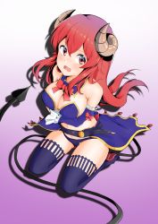 Rule 34 | 1girl, absurdres, bare shoulders, blush, boots, bow, brown eyes, brown hair, commentary request, demon horns, demon tail, detached collar, detached sleeves, fang, frilled sleeves, frills, gradient background, hair between eyes, highres, horns, long hair, long sleeves, looking at viewer, machikado mazoku, mn0640, navel, open mouth, red bow, silhouette, solo, sweatdrop, tail, thigh boots, thighhighs, very long hair, wavy mouth, yoshida yuuko (machikado mazoku)
