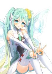 Rule 34 | 1girl, aqua hair, bad id, bad pixiv id, blouse, blue eyes, blue shorts, blush, covered navel, detached sleeves, double v, flower, green nails, green necktie, hair between eyes, hair flower, hair ornament, haruri, hatsune miku, highres, long hair, nail polish, necktie, racing miku, shirt, short necktie, short shorts, shorts, simple background, sitting, sleeveless, sleeveless shirt, smile, solo, thighhighs, twintails, v, very long hair, vocaloid, white background, white thighhighs, yellow flower