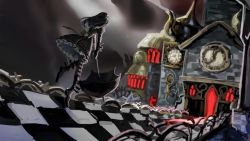 Rule 34 | 1girl, alice: madness returns, alice (alice in wonderland), american mcgee&#039;s alice, american mcgee's alice, black dress, black hair, checkered floor, dress, gloves, long hair, pantyhose, puffy sleeves, skirt, solo, striped clothes, striped pantyhose, umbrella, yuriyuri (ccc)