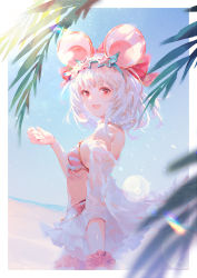 Rule 34 | 1girl, :d, animal ears, bow, fake animal ears, flower, granblue fantasy, hair flower, hair ornament, looking at viewer, mouse ears, open mouth, red eyes, skirt, smile, star-shaped eyewear, star (symbol), vienri, vikala (granblue fantasy), white hair, white skirt
