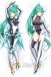 Rule 34 | 1girl, armor, arms up, blush, boots, breasts, cleavage, closed mouth, competition swimsuit, covered navel, daki-makura, dakimakura (medium), dress, elbow gloves, female focus, gem, gloves, green eyes, green hair, hair ornament, headpiece, highres, jewelry, large breasts, long hair, looking at viewer, lying, matching hair/eyes, naughty face, navel, nervous, nintendo, one-piece swimsuit, open mouth, pneuma (xenoblade), ponytail, resized, shy, solo, spoilers, staring, surprised, swept bangs, swimsuit, thighhighs, tiara, toes, upscaled, very long hair, watermark, white dress, xenoblade chronicles (series), xenoblade chronicles 2, yuj (moemarket)
