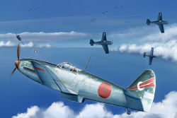 Rule 34 | aircraft, airplane, cloud, day, flying, grumman f6f, kawasaki, kawasaki ki-61, kcme, ki-61, military, no humans, original, vehicle focus, weapon, world war ii