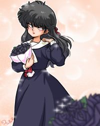 Rule 34 | 1girl, black flower, black rose, dress, flower, kunou kodachi, long hair, ranma 1/2, rose, solo, wanta (futoshi)