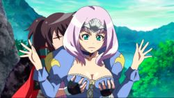 Rule 34 | 10s, 2girls, animated, animated gif, annelotte, black hair, blue dress, blue eyes, grabbing another&#039;s breast, breasts, dress, closed eyes, gloves, grabbing, izumi (queen&#039;s blade), large breasts, long hair, multiple girls, queen&#039;s blade, queen&#039;s blade rebellion, screencap, standing, tiara