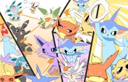 Rule 34 | @ @, black sclera, blue sclera, bouncing, closed mouth, colored sclera, commentary request, creatures (company), defeat, eevee, espeon, fins, flareon, full body, game freak, gen 1 pokemon, gen 2 pokemon, gen 4 pokemon, gen 6 pokemon, glaceon, green sclera, head fins, jolteon, leafeon, lets0020, nintendo, no humans, open mouth, pokemon, pokemon (creature), red sclera, smile, sylveon, tearing up, throwing, triangle mouth, umbreon, vaporeon