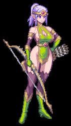 Rule 34 | animated, animated gif, arrow (projectile), bouncing breasts, bow, breasts, chijoku no troll busters, elf, gloves, large breasts, lowres, no panties, pixel art, pointy ears, ponytail, red-p, weapon