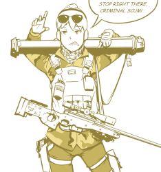 Rule 34 | 1girl, dispecher, from police to kids, gun, highres, military, military uniform, rifle, scope, solo, uniform, weapon