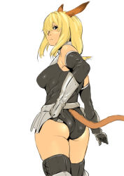 Rule 34 | 00s, 1girl, adjusting clothes, adjusting leotard, animal ears, armor, ass, blonde hair, cat ears, cat girl, cat tail, final fantasy, final fantasy xi, gloves, leotard, long hair, mithra (ff11), solo, tail, thighhighs
