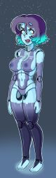 Rule 34 | 1girl, aqua hair, ass, barefoot, bintend9, blue eyes, blue hair, blue nipples, blue skin, breasts, colored nipples, colored skin, cortana, doll joints, female focus, gradient hair, halo (game), highres, joints, large breasts, multicolored hair, nipples, open mouth, purple hair, pussy, robot joints, short hair, thighhighs, toes, uncensored