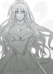 Rule 34 | 00s, breast hold, breasts, cleavage, crossed arms, frills, greyscale, hair intakes, large breasts, long hair, mizuki makoto, monochrome, sekirei, skirt, solo, tsukiumi, unfinished