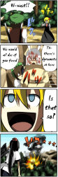 Rule 34 | 4girls, 4koma, awesome face, blonde hair, chen, comic, explosion, female focus, gun, handgun, hard-translated, is that so, long image, multiple girls, pageratta, reisen udongein inaba, rumia, shameimaru aya, shoot the bullet, tall image, third-party edit, touhou, translated, troll face, weapon