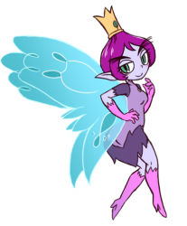 Rule 34 | 1girl, blush, crown, fairy, looking at viewer, nollety, pointy ears, short hair, white background, wings