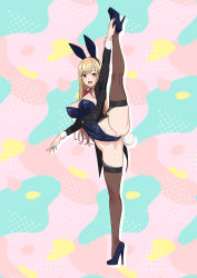 Rule 34 | 1girl, absurdres, alternate costume, anal, anal object insertion, anal tail, animal ears, arm up, blonde hair, bow, bowtie, breasts, butt plug, cameltoe, fake animal ears, fake tail, female focus, full body, high heels, highleg, highleg leotard, highres, kitagawa marin, legs, leotard, long hair, medium breasts, object insertion, ogre (illustogre), open mouth, pink hair, playboy bunny, rabbit ears, rabbit tail, sex toy, smile, solo, sono bisque doll wa koi wo suru, split, spread legs, standing, standing on one leg, standing split, strapless, strapless leotard, sweat, tail, thighhighs, thighs