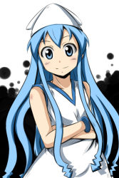 Rule 34 | blue eyes, blue hair, crossed arms, dress, hat, ikamusume, long hair, qoo, shinryaku! ikamusume, solo, tentacle hair