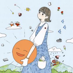 Rule 34 | 1girl, awai880, baseball, beamed eighth notes, black eyes, blue dress, blue flower, blunt bangs, blush, book, bright pupils, brown hair, bug, butterfly, cloud, dango, dress, eighth note, flower, food, hill, insect, long sleeves, musical note, onigiri, open book, original, pocket, print dress, red flower, shirt, short hair, signature, solo, star (symbol), sun, surreal, tree, wagashi, white pupils, white shirt, yellow butterfly, yellow flower