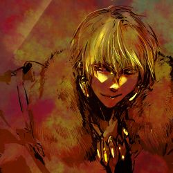 Rule 34 | 1boy, bad id, bad pixiv id, blonde hair, earrings, fate/zero, fate (series), fur trim, gilgamesh (fate), jewelry, male focus, mpn, necklace, red eyes, solo