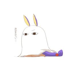 Rule 34 | 1girl, animal ears, commentary request, cosplay, dark-skinned female, dark skin, fate/grand order, fate (series), long hair, lowres, medjed (fate), medjed (fate) (cosplay), nitocris (fate), nitocris (fate/grand order), nitocris (swimsuit assassin) (fate), purple hair, rebecca (keinelove), sitting, sketch, translation request, very long hair, white background