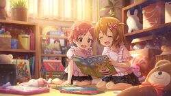 Rule 34 | 2girls, baba konomi, blue eyes, book, closed eyes, game cg, idolmaster, idolmaster million live!, idolmaster million live! theater days, multiple girls, official art, open mouth, plant, potted plant, skirt, stuffed toy