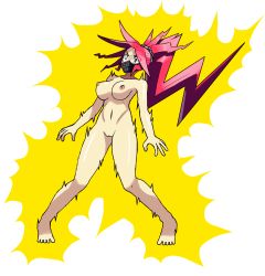 Rule 34 | 1girl, accident, accidental exposure, armpits, barefoot, black mask, breasts, capcom, cleft of venus, collarbone, completely nude, delinquent, electricity, electrocution, eyelashes, feet, female focus, full body, groin, highres, himezaki aoi, humiliation, justice gakuen, legs, long hair, mask, medium breasts, moero! justice gakuen, mouth mask, neck, nipples, nude, parted bangs, pigeon-toed, ponytail, purple eyes, pussy, red hair, shiny skin, sidelocks, spiked hair, thighs, tiptoes, toes, transparent background, very long hair, zappy pappy