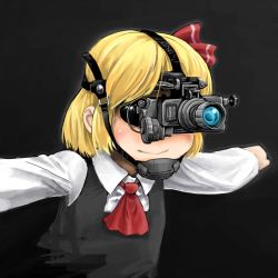 Rule 34 | 1girl, blonde hair, chanko, female focus, night-vision device, outstretched arms, rumia, short hair, solo, spread arms, touhou