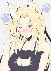 Rule 34 | 1girl, alternate costume, animal ear fluff, animal ears, armpit crease, artist name, bare shoulders, blonde hair, breasts, cat ears, cleavage cutout, clothing cutout, commentary request, dated, highres, hornet (kancolle), kantai collection, kemonomimi mode, large breasts, long hair, looking at viewer, meme attire, solo, taira yuuki, upper body, very long hair