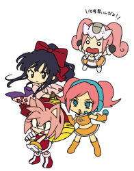 Rule 34 | 00s, 4girls, amy rose, animal nose, bad id, bad pixiv id, black hair, bow, bukiko, chibi, company connection, crossover, game console, hair bow, headset, japanese clothes, multiple girls, pink hair, ponytail, red bow, sakura taisen, sega, sega dreamcast, sega dreamcast (sega hard girls), sega hard girls, shinguuji sakura, sonic (series), space channel 5, twintails, ulala