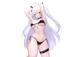 Rule 34 | 1girl, arm behind head, armpits, arms up, azur lane, bikini, bikini tug, black bikini, black choker, blurry, blurry background, blush, breasts, brown eyes, choker, cleavage, closed mouth, collarbone, commentary request, covered erect nipples, cowboy shot, cross, cross earrings, curvy, earrings, eyes visible through hair, flag print, german flag bikini, groin, hair between eyes, head tilt, jewelry, large breasts, light particles, long hair, looking at viewer, mole, mole on breast, multi-strapped bikini, multicolored hair, navel, official alternate costume, photoshop (medium), prinz eugen (azur lane), prinz eugen (unfading smile) (azur lane), red hair, side-tie bikini bottom, silver hair, simple background, siun, skindentation, solo, stomach, streaked hair, swimsuit, thighs, two side up, very long hair, white background