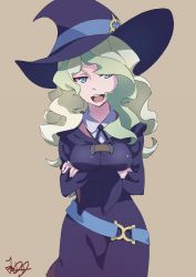 Rule 34 | 10s, 1girl, artist request, blonde hair, blue eyes, breasts, crossed arms, diana cavendish, hat, highres, large breasts, little witch academia, solo, standing, witch hat
