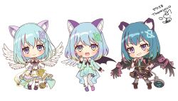 Rule 34 | :d, absurdres, animal ear fluff, animal ears, black footwear, black jacket, black skirt, black wings, blue dress, blue hair, blue necktie, blush, cat ears, cat girl, cat tail, chain, closed mouth, collared dress, collared shirt, commentary request, commission, copyright request, demon wings, dress, ears down, eyebrows hidden by hair, feathered wings, frilled skirt, frills, grey thighhighs, hair between eyes, hair ornament, highres, jacket, kurono kito, multicolored hair, multiple wings, necktie, open mouth, pink footwear, pleated dress, purple eyes, purple footwear, purple hair, purple skirt, shirt, shoes, signature, skeb commission, skirt, smile, steepled fingers, streaked hair, striped clothes, striped thighhighs, tail, thank you, thighhighs, translation request, vertical-striped clothes, vertical-striped thighhighs, virtual youtuber, white shirt, white thighhighs, white wings, wings