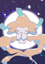 Rule 34 | absurdres, animal focus, closed eyes, colored skin, commentary request, creatures (company), facial mark, full moon, game freak, gen 3 pokemon, highres, jirachi, legendary pokemon, moon, mythical pokemon, nintendo, no humans, pokemon, pokemon (creature), shiramizore (rate1026), tanzaku, white skin