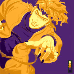 Rule 34 | 1boy, birthmark, claws, color guide, dio brando, evil grin, evil smile, grin, headband, highres, jacket, jojo no kimyou na bouken, leotard, limited palette, male focus, mogy88428, nail polish, outstretched hand, purple background, simple background, smile, solo, stardust crusaders