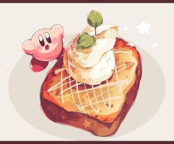Rule 34 | amedama (akaki 4207), black eyes, blush, bread slice, food, food focus, food request, ice cream, kirby, kirby (series), leaf, nintendo, no humans, no nose, open mouth, plate, solo, star (symbol), toast