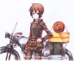 Rule 34 | 00s, 1girl, androgynous, dated, hermes (kino no tabi), kino (kino no tabi), kino no tabi, motor vehicle, motorcycle, rovoz, short hair, solo, tagme