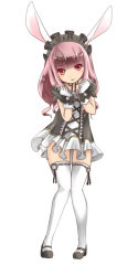Rule 34 | animal ears, dress, elin, full body, gloves, knees together feet apart, long hair, looking at viewer, maid headdress, mary janes, purple eyes, purple hair, rabbit ears, shoes, short dress, simple background, smile, solo, tera online, thigh gap, thighhighs, white background, white thighhighs, zettai ryouiki