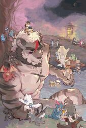 Rule 34 | 6+boys, abs, animated, animated gif, artist request, bara, beard, black sclera, blush, brown fur, cherry blossoms, colored sclera, dog boy, dragon boy, dragon horns, dragon tail, dragon wings, facial hair, falling petals, feet out of frame, forked eyebrows, furry, furry male, grey fur, happy aura, heart, highres, horns, lamppost, large pectorals, looking at viewer, male focus, mature male, mini person, miniboy, multicolored hair, multiple boys, muscular, muscular male, nipples, on head, on shoulder, open mouth, orange fur, original, partially submerged, pectorals, peeking out, petals, pointy ears, purple eyes, scar, scar across eye, seductive smile, short hair, smile, stomach, streaked hair, tail, talking, thick eyebrows, towel, towel on head, two-tone fur, white fur, white hair, wings