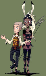 Rule 34 | 00s, 1boy, 1girl, balflear, bow (weapon), dark-skinned female, dark skin, final fantasy, final fantasy xii, fran (ff12), height difference, setz, weapon, white hair