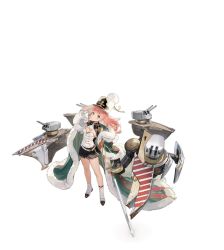 Rule 34 | 1girl, absurdres, aiguillette, arm up, artillery, artist request, azur lane, bird, black skirt, breasts, cape, cleavage, epaulettes, from above, full body, fur-trimmed cape, fur trim, green cape, highres, italian flag, long hair, looking at viewer, looking up, miniskirt, official art, orange hair, pleated skirt, pompeo magno (azur lane), rigging, skirt, small breasts, solo, standing, transparent background, two-tone footwear, white bird, white footwear, white headwear, yellow eyes