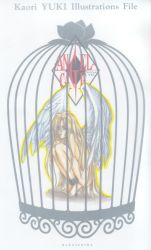 Rule 34 | angel sanctuary, blonde hair, cage, feathered wings, highres, long hair, mudou sara, nude, white wings, wings, yuki kaori