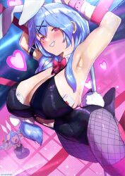 Rule 34 | 2girls, absurdres, animal ears, armpits, black footwear, black leotard, blue hair, blush, bow, bowtie, braid, braided ponytail, breasts, card, collar, detached collar, erasorpepero, fishnet pantyhose, fishnets, hair bow, hair ornament, heart, heart-shaped pupils, high heels, highres, hololive, large breasts, leotard, looking at viewer, mature female, mother and daughter, multicolored hair, multiple girls, open mouth, pantyhose, pekomama, playboy bunny, playing card, rabbit ears, rabbit girl, rabbit hole (vocaloid), rabbit tail, red bow, red bowtie, red eyes, smile, streaked hair, symbol-shaped pupils, tail, twin braids, usada pekora, virtual youtuber, vocaloid, white bow, white collar, white hair, x hair ornament