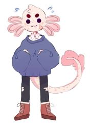 Rule 34 | 1other, artist request, axolotl, full body, highres, simple background, solo, standing, tagme, thick eyebrows, white background